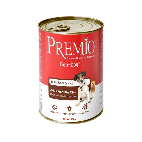 Premio פטה לכלבים בקר ואורז - 400 גרם