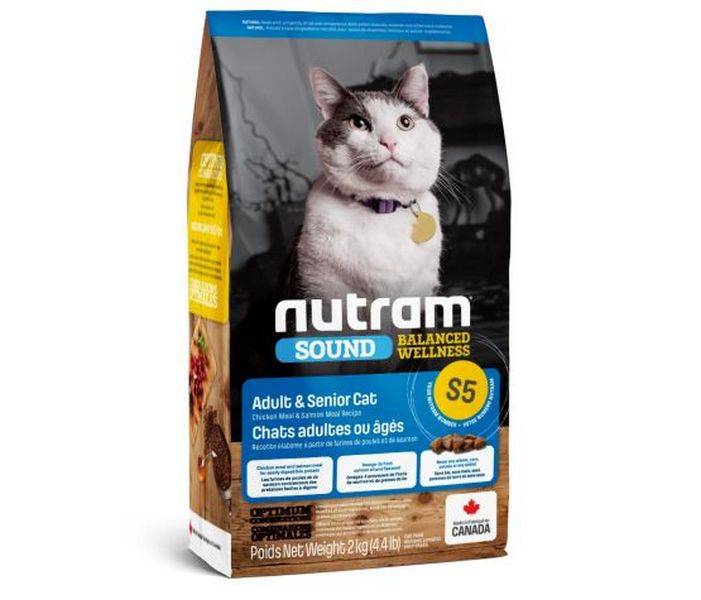 נוטרם S5 לחתול בוגר בטעם עוף וסלמון Nutram S5 Adul - 2 ק"ג