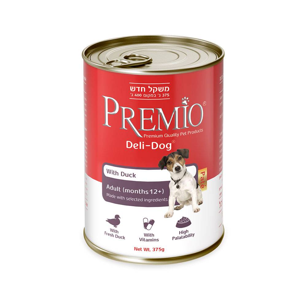 Premio פטה לכלבים בוגרים בטעם ברווז  - 375 גרם